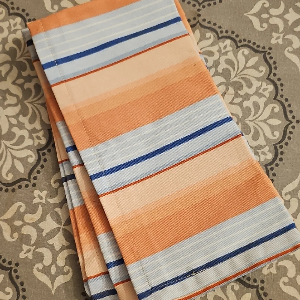 Pier 1 Imports Striped Orange and Blue Table Napkins Table Linen Set of 8